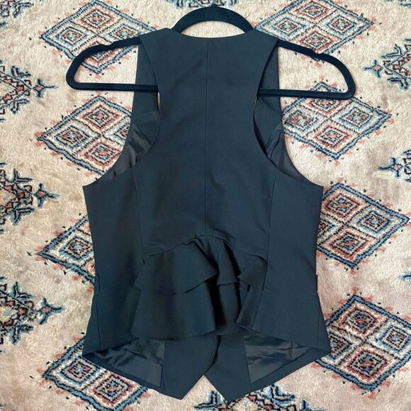 Vintage Black Button-Front Suit Vest with Ruffled Back Detailing - Size 0 - Picture 3 of 16